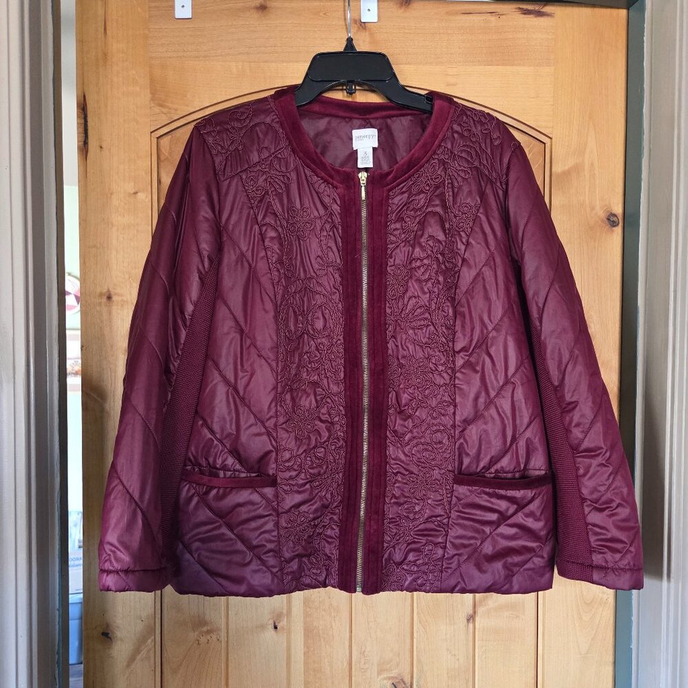 Zenergy by Chico's Sz 3 (XL) Lightweight Quilted Jacket w/Floral Embroidery